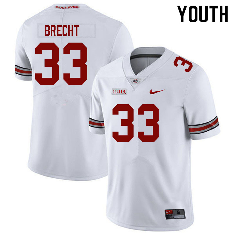 Ohio State Buckeyes Chase Brecht Youth #33 White Authentic Stitched College Football Jersey